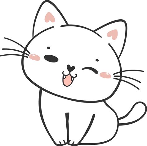 cute funny happy white kitten cat cartoon character doodle drawing ...