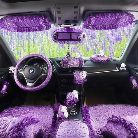 Purple Car Interior Decoration Accessories For Women Girls Silk Steeing ...