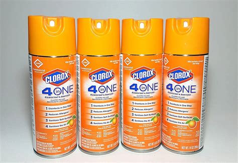 Clorox 4-in-One Disinfectant and Sanitizer, Citrus, 14 oz Aerosol, Pack ...