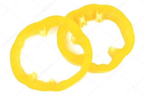 Fresh yellow pepper slices isolated on white — Stock Photo © belchonock ...