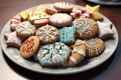 Premium AI Image | Christmas cookies in various shapes and colors arr ...