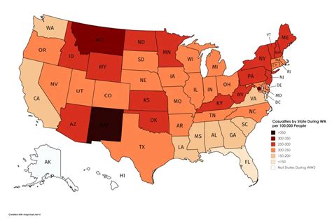 Casualties by U.S State During World War II per 100,000 People - Vivid Maps