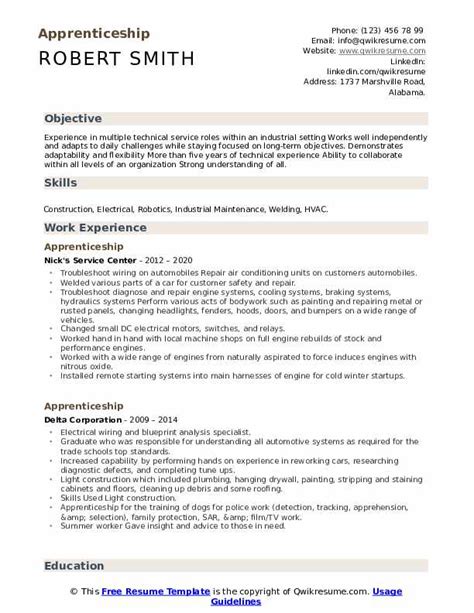 Apprenticeship Resume Samples | QwikResume