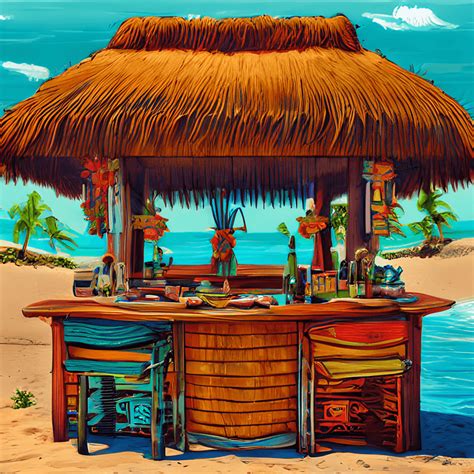 Shabby Chic Tiki Bar on the Beach in Hawaii · Creative Fabrica