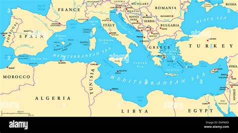 Mediterranean Sea Region Political Map Stock Photo - Alamy