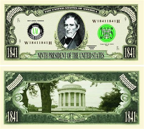 President William Henry Harrison Million Dollar Bill – American Art ...