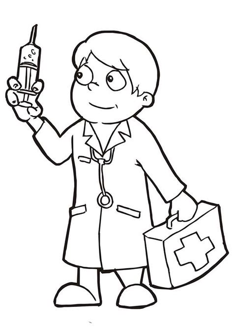 Doctor Holding Epydermic Needle Coloring Page : Coloring Sun | Coloring ...