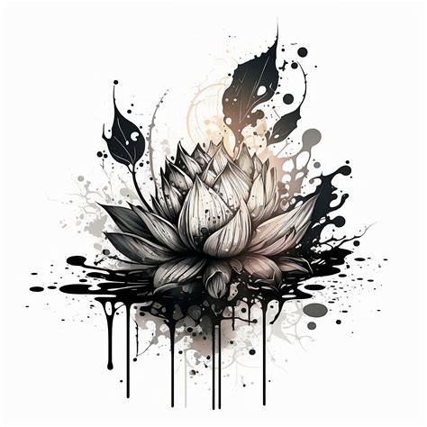 Lotus Flower Tattoo Design White Background PNG File Download High ...