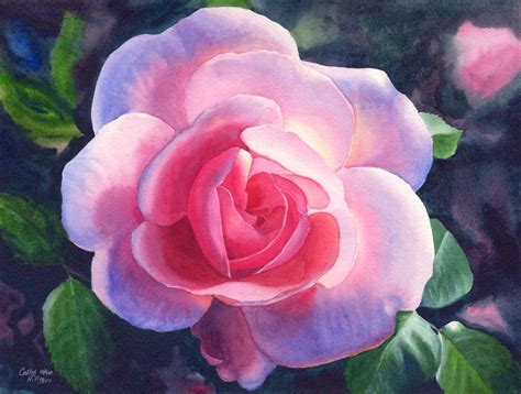 Pink Rose Art Watercolor Painting Print by Cathy Hillegas | Etsy