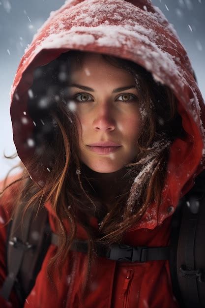 Premium Photo | Woman in snow hiking gear standing in a snow storm