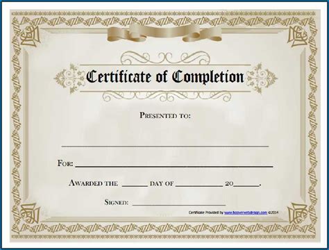 Free Editable Printable Certificate Of Completion #253 regarding Blank ...