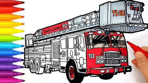 How to draw a FIRE TRUCK | Drawing and Coloring Pages for Kids - YouTube