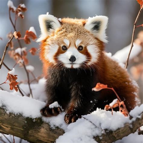 Premium Photo | Red panda in the snow