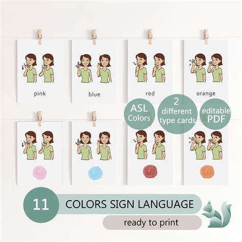 Editable American Sign Language Colours Flashcards for Learning, Catchy ...