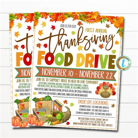 Thanksgiving Food Drive Flyer | Fall Food Drive Fundraiser — TidyLady ...