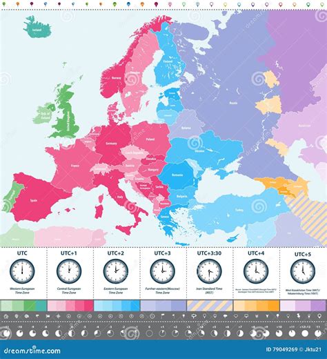 Europe Time Zones High Detailed Map With Location And