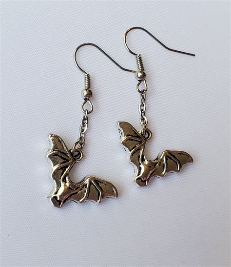 Bat Earrings Silver Dangle Bat Earrings Halloween Bat | Etsy