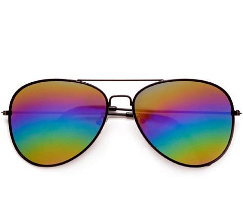 Rainbow Color Mirrored Lens Classic Aviator Sunglasses - Sunglass Spot