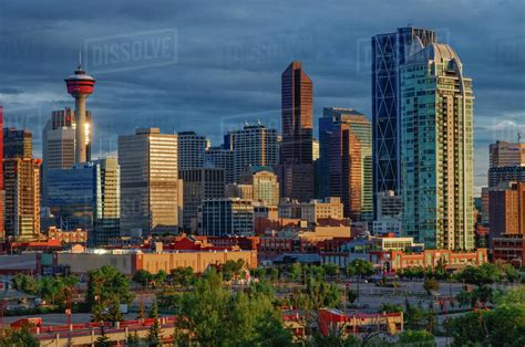 Downtown skyline at dawn, Calgary, Alberta, Canada - Stock Photo - Dissolve