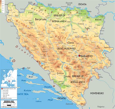 Physical Map of Bosnia and Herzegovina - Ezilon Maps