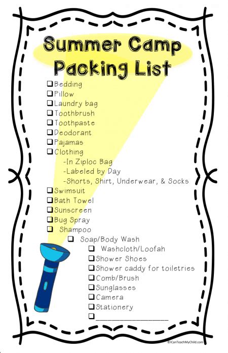 Summer Camp Packing List and Printable Hygiene Checklist - I Can Teach ...