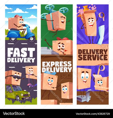 Delivery service cartoon package box characters Vector Image