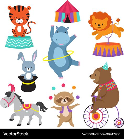 Cartoon circus animals for child birthday card Vector Image