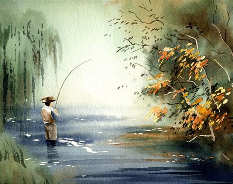 Fly fishing Art Print Fall Fishing Watercolor | Etsy