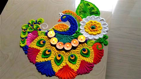 Easy & Attractive with Colorful Peacock Rangoli Designs ...