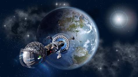 Interstellar Spaceship Leaving Earth Stock Illustration - Image: 46283053