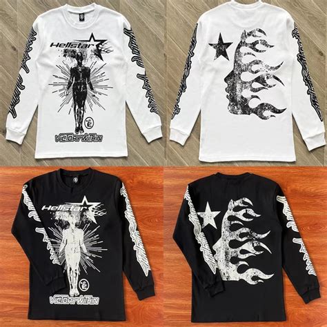 Hellstar-Long-Sleeve-T-shirt-Big-Logo-Print-Hell-Star-Black-White-Men ...