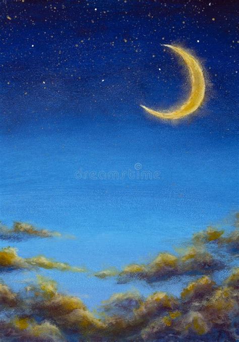 Big Moon in Starry Night Sky Oil Painting on Canvas Beautiful Warm ...