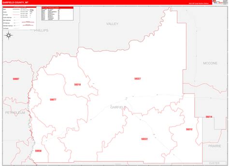 Garfield County, MT Zip Code Wall Map Red Line Style by MarketMAPS ...