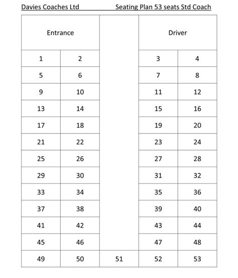 Seating Plan 53 seats std coach – Davies Coaches LTD