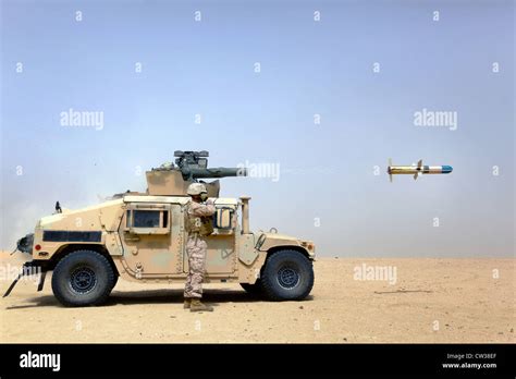 US Marines fire a TOW Missile from an M-41 Saber weapon system during ...