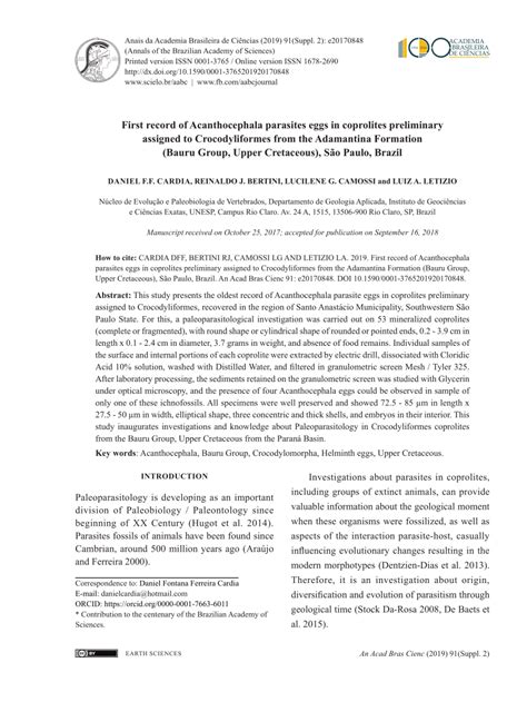 (PDF) First record of Acanthocephala parasites eggs in coprolites ...