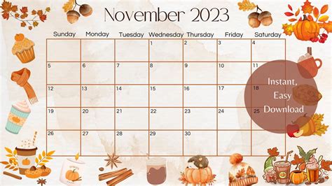 Fall November Calendar - Etsy