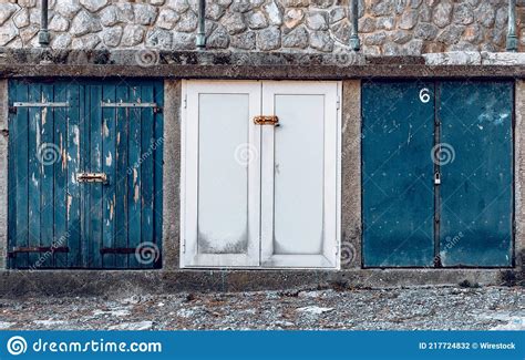 Lockers with Blue and White Wooden Doors Stock Photo - Image of house ...