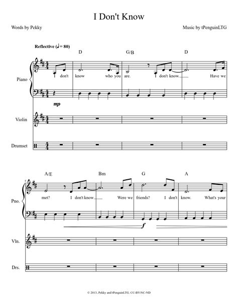 I Don't Know Sheet music for Piano, Violin, Percussion | Download free ...