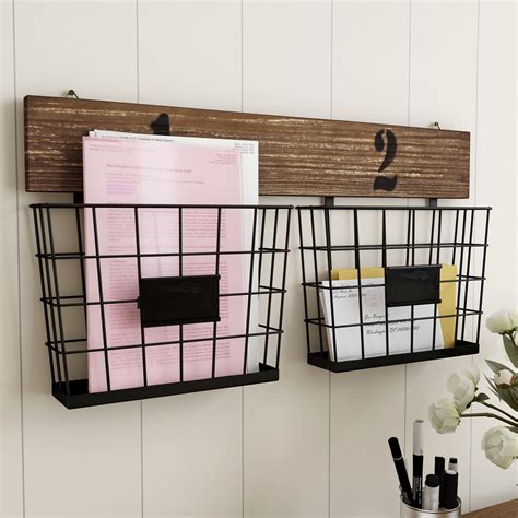 Hanging Double Wire Basket Organizer- Wall Mount Storage, Rustic Style ...