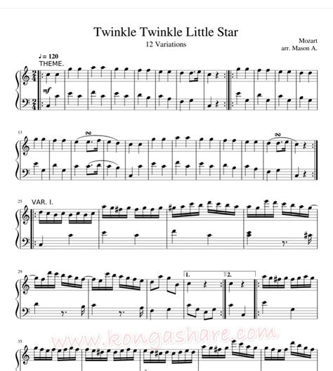 Twinkle Twinkle Little Star Sheet Music [12 Variations] In PDF & Music ...