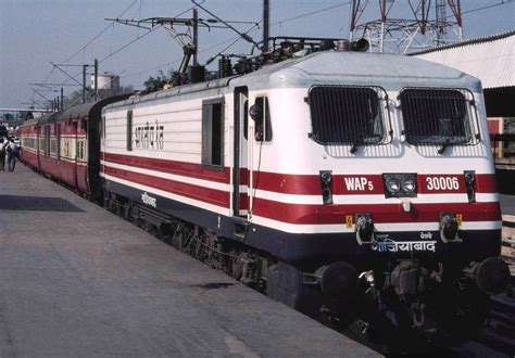 A WAP5 locomotive of the Indian Railways. WAP stands for Wide (runs on ...