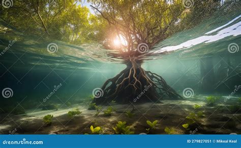 Underwater Photograph of a Tropical Mangrove Trees Roots, Above and ...