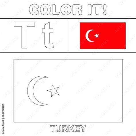 Turkey Flag Coloring Page For Kids Stock Vector | Adobe Stock