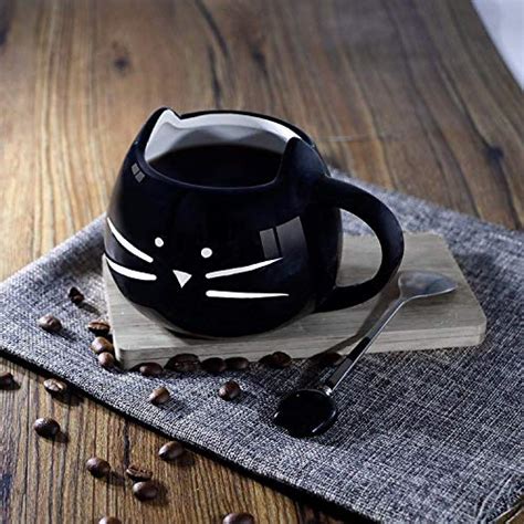 Teagas Cat Coffee Mugs for Crazy Cat Lady - Black & White Ceramic Cat ...