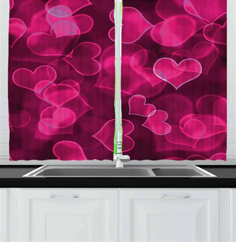 Hot Pink Curtains 2 Panels Set, Cute Sweet Heart Shapes on Blurry ...