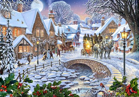 Winter Village Stream Painting by Steve Crisp