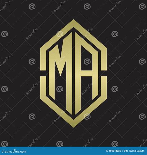 MA Logo Monogram with Hexagon Shape and Outline Slice Style with Gold ...