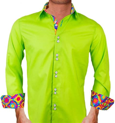 Lime Green w/Multi Color Designer Dress Shirt - Made in The USA at ...