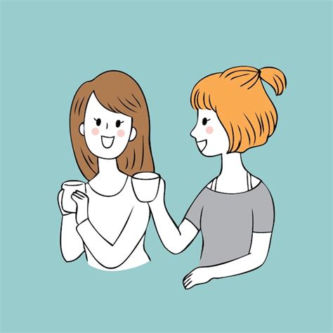 Premium Vector | Cartoon cute best friends talking and waiting vector.